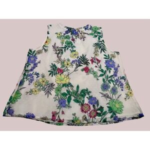 LOFT Womens Small Floral Clip Dot Sleeveless Shell Blouse White Multi Color‎ Top